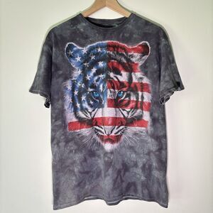 Liquid Blue Snow Tiger American Flag All Over Print Tie Dye Shirt Size Large